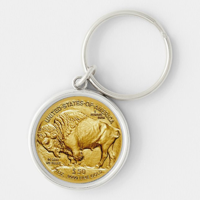 50 Dollar US Buffalo Guldstycke  Rund Silverfärgad Nyckelring (Framsidan)