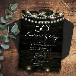 50:e anniverdary Party Rustic Wood Ljus Inbjudningar