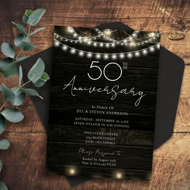 50:e anniverdary Party Rustic Wood Ljus Inbjudningar (Skapare uppladdad)