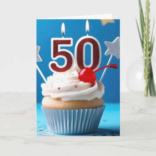 50:e Anpassningsbarna Ljusljus Cuptårta i födelsed Kort (Framsida)