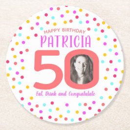 50:e anpassningsbarnas fotofärgad korallkonetti-fö underlägg papper rund