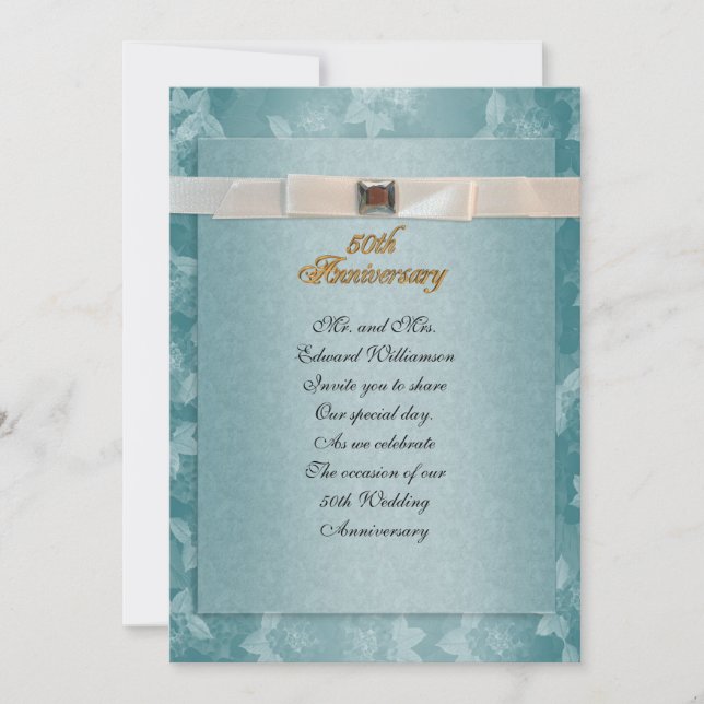 50:e årsdagen av festinbjudan formell tealblått inbjudningar (Framsida)