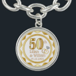 50:e årsdagen av Golden Bröllop-årsdagen, Bracelet Armband<br><div class="desc">Anpassa Charm. 50:e Golden Bröllop-årsdagen Kepsaké. Obs! Alla mallområden behöver inte ändras. 📌 Om du behöver anpassa ytterligare klickar du på knappen "Klicka för att anpassa ytterligare" eller "Anpassa eller redigera design" och användor verktyg för att ändra storlek, rotera, ändra text färg, lägga till text och mycket mer. ⭐ Produkten...</div>