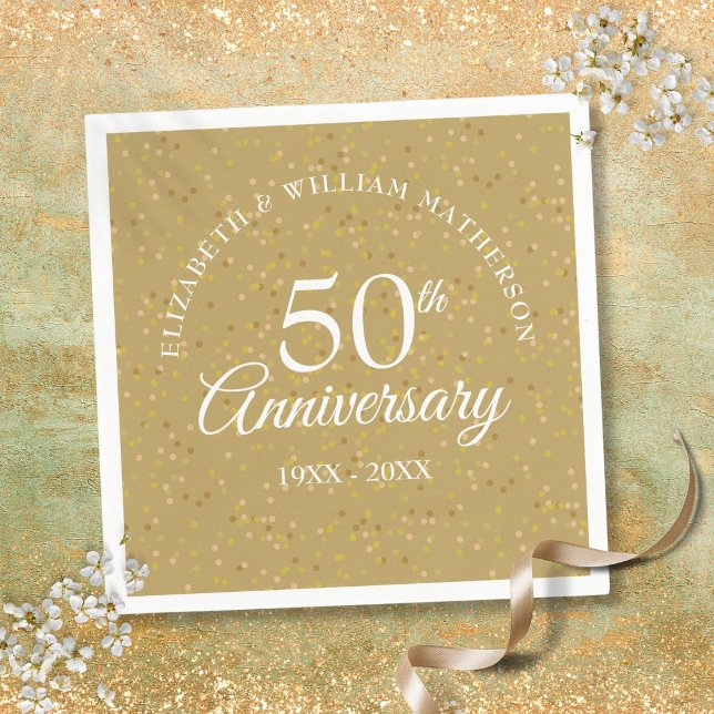 50:e årsdagen av Golden Bröllop-årsdagen för Guld  Pappersservett (50th Golden Wedding Anniversary Gold Confetti Napkins)
