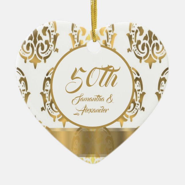 50:e årsdagen av Golden bröllop Julgransprydnad Keramik (Framsidan)