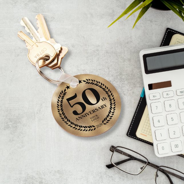 50:e årsdagen av Guld minnesdag Nyckelring (50th Business Anniversary Gold Commemorative Keychain
)