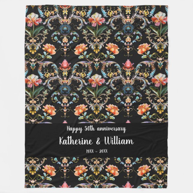 50:e årsdagen för blommigten i bröllop fleecefilt (Framsidan)