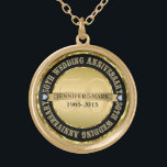 50:e årsdagen för Bröllop 2:e årsdagen för Guld oc Guldpläterat Halsband<br><div class="desc">Elegant 50:e årsdagen av bröllop för minneshögtiden för anpassadets . Metallisk guld och svart. Vita diamanter accents.</div>