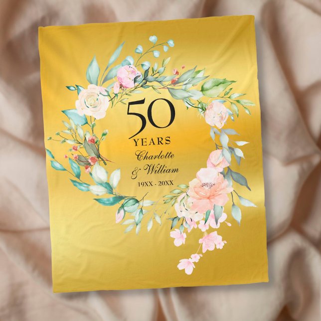 50:e årsdagen för Golden Bröllop-Blommigten, guldo Fleecefilt (Skapare uppladdad)
