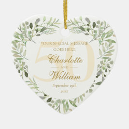 50:e årsdagen för Golden Bröllop, Greenery Monogra Julgransprydnad Keramik