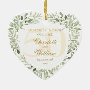 50:e årsdagen för Golden Bröllop, Greenery Monogra Julgransprydnad Keramik