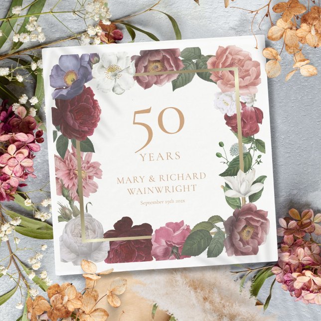 50:e årsdagen för Golden Bröllop i Land Ro Pappersservett (50th Golden Wedding Anniversary Country Rose Napkins)