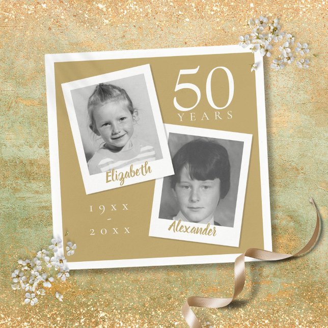 50:e årsdagen för Golden Bröllop-Roligten Barnfoto Pappersservett (50th Golden Wedding Anniversary Fun Child Photos Napkins)