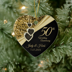 50:e årsdagen Guld Glitter - Anpassningsbarna Julgransprydnad Keramik