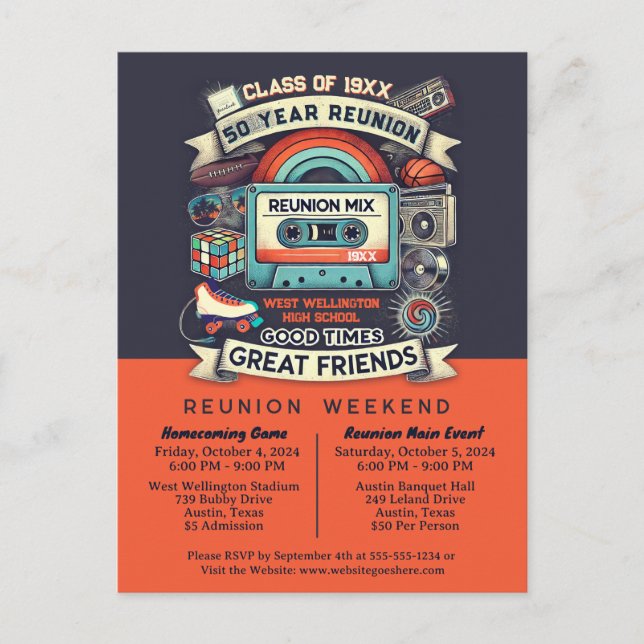 50:e återföreningen i gymnasiet Retro Throwback Vykort (Framsida)