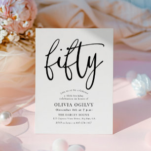 50:e B&W-Födelsedagsfestens moderna skripttypograf Inbjudningar