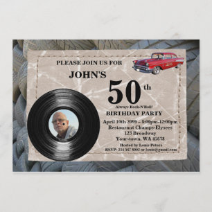 50:e,Bild av födelsedagsman, alla åldrar, sportbil Inbjudningar