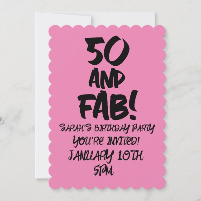 50:e BIRTHDAY 50 OCH FAB ROSA PARTY INVITATIONS Inbjudningar (Framsida)