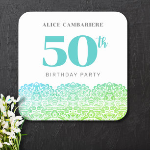 50:E BIRTHDAY BLUE SNÖRE INVITATION FYRKANTIGT KLISTERMÄRKE