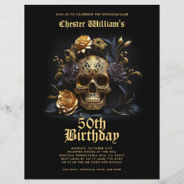 50:E BIRTHDAY GULD SKULL RO HALLOWEEN FEST REKLAMBLAD