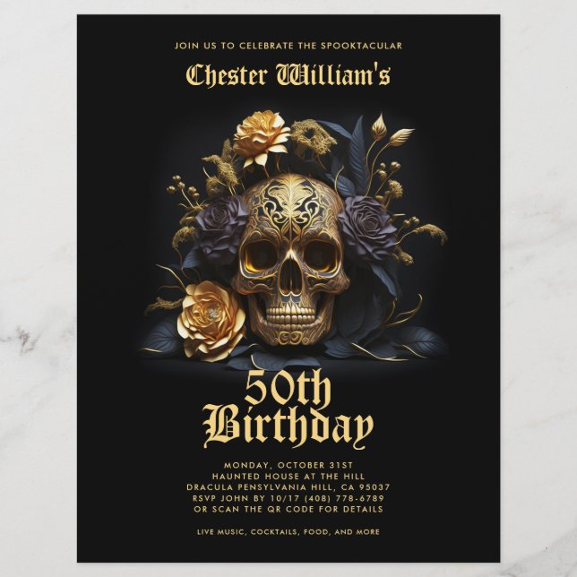 50:E BIRTHDAY GULD SKULL RO HALLOWEEN FEST REKLAMBLAD (Framsidan)