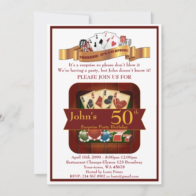 50:e,Birthday Man Casino,Gambling Party,Las Vegas Inbjudningar (Framsida)