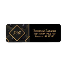 50:e Black Guld Diamond Shape Birthday Personalize Returadress Etikett