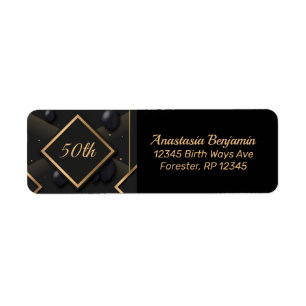 50:e Black Guld Diamond Shape Birthday Personalize Returadress Etikett