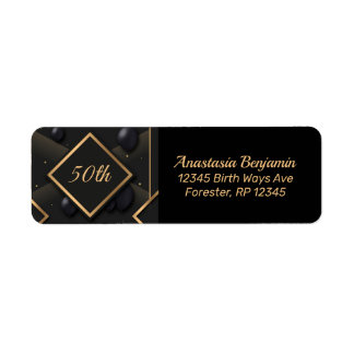 50:e Black Guld Diamond Shape Birthday Personalize Returadress Etikett