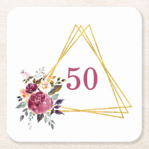 50:e Boho-Blommigten Geometric Guld-triangel Underlägg Papper Kvadrat