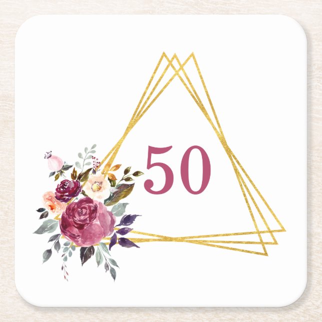 50:e Boho-Blommigten Geometric Guld-triangel Underlägg Papper Kvadrat (Framsidan)