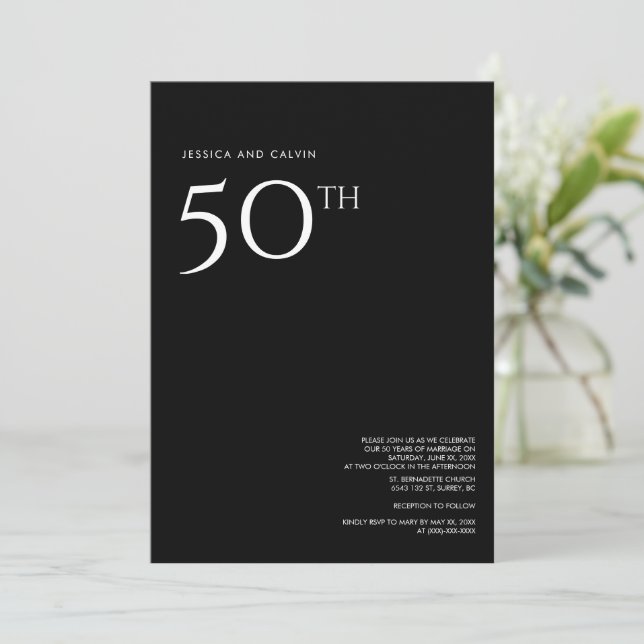 50:e Bröllop-årsdagen av inbjudan minimalt svart (Stående Fram)