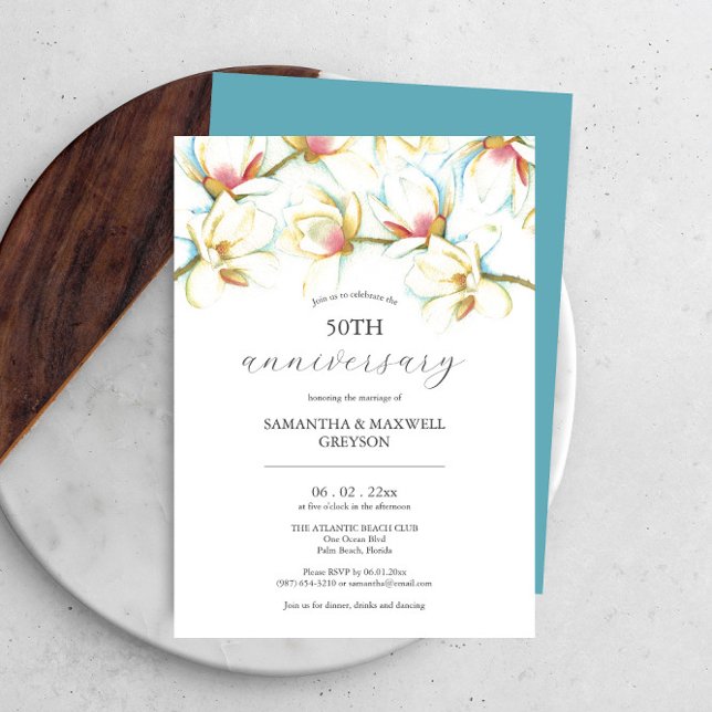 50:e Bröllop-årsdagen av inbjudningar till blommor (50th wedding anniversary invitations floral watercolor art by Victoria Grigaliunas Do Tell A Belle)