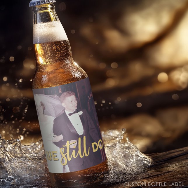 50:e Bröllop-årsdagen av Personligen Photo Golden Ölflaska Etikett (Custom Party Beer Label - Wedding Anniversary)
