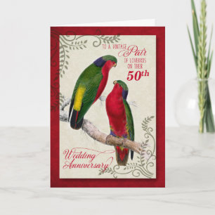 50:e Bröllop-årsdagen av Vintagen Lorikeet Parrots Kort