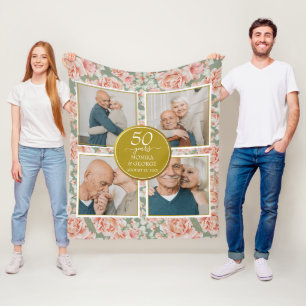 50:e Bröllop-årsdagen Blommigt Guld Foto Fleecefilt