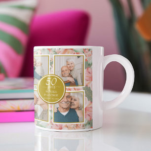 50:e Bröllop-årsdagen Blommigt Guld Foto Kaffemugg