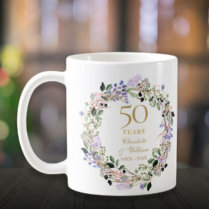 50:e Bröllop-årsdagen Blommigt Lavender Garland Kaffemugg