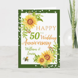 50:e Bröllop-årsdagen Blommigt Solros Kort