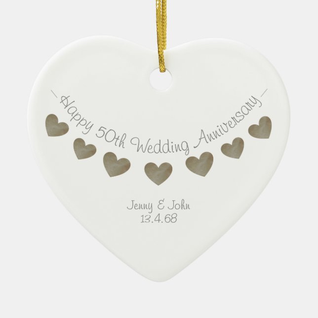 50:e Bröllop-årsdagen dekoration- guldhjärtan Julgransprydnad Keramik (Framsidan)