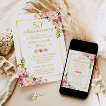 50:e Bröllop-årsdagen Elegant Chic Guld Blommigt