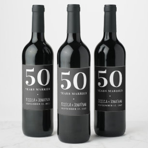 50:e Bröllop-årsdagen enkel och klassisk Vinflaska Etikett