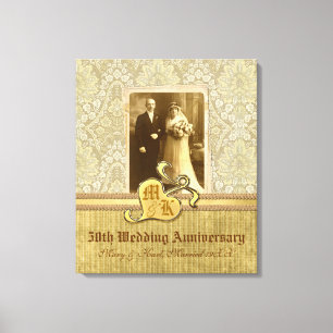 50:e Bröllop-årsdagen för antiken Damask Guld Canvastryck