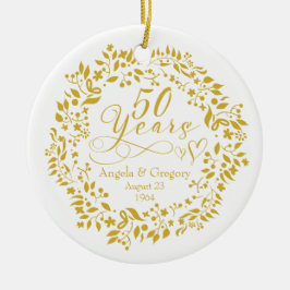 50:e Bröllop-årsdagen för Guld-andehjärter 50 Julgransprydnad Keramik