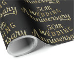 50:e Bröllop-årsdagen för Guld textdesign Presentpapper<br><div class="desc">Elegant guld och vita diamanter glitter,  50:e bröllop-årsdagen av textdesign över anpassningsbarnas svarta bakgrund färg.</div>