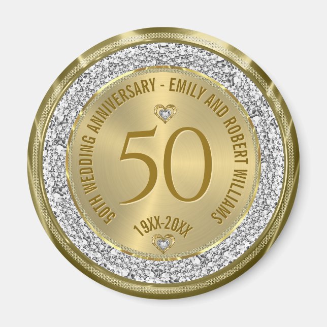 50:e Bröllop-årsdagen för Guld vita diamanter Magnet (Framsidan)