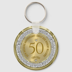 50:e Bröllop-årsdagen för Guld vita diamanter Nyckelring