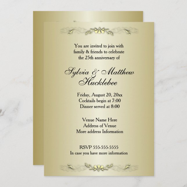 50:e Bröllop-årsdagen för inbjudan (Fram/baksida)