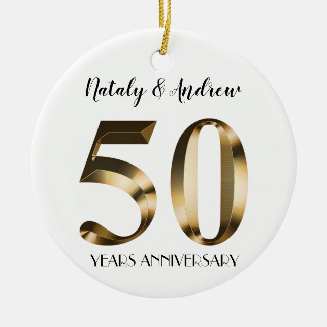 50:e Bröllop-årsdagen för Metallic Guld Julgransprydnad Keramik (Framsidan)