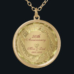 50:e Bröllop-årsdagen för mousserande Guld Guldpläterat Halsband<br><div class="desc">Elegant guld tones blommigt gräns med 2 hjärtan,  Guld 50:e Bröllop-årsdagen. Den kommer i silver-toner.</div>